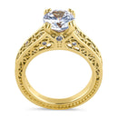 Sterling Silver Yellow Gold Plated Filigree Round Clear CZ Ring