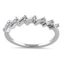 Sterling Silver Half Eternity Tapered Baguette Cut Clear CZ Ring