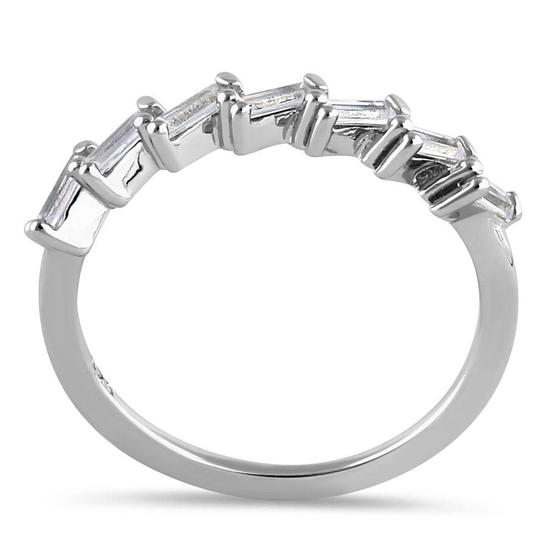 Sterling Silver Half Eternity Tapered Baguette Cut Clear CZ Ring