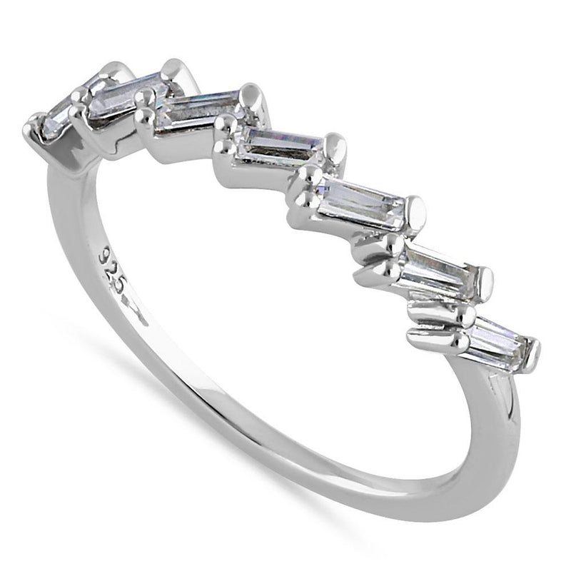 Sterling Silver Half Eternity Tapered Baguette Cut Clear CZ Ring