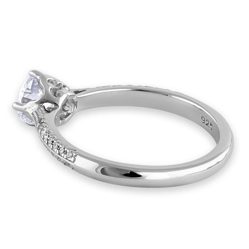 Sterling Silver Dainty Cathedral Round Cut Clear CZ Engagement Ring