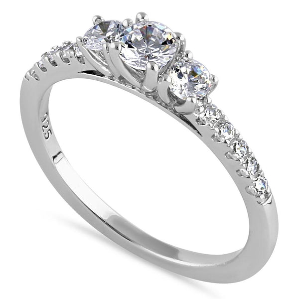 Sterling Silver Dainty Round Trio Cut Clear CZ Engagement Ring