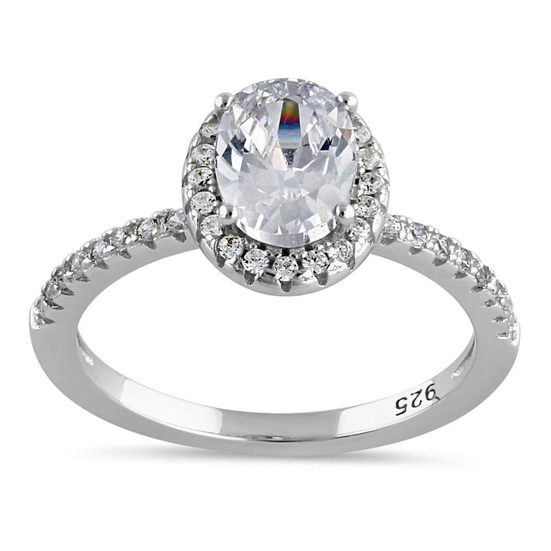 Sterling Silver Chic Oval Halo Round Cut Clear CZ Engagement Ring