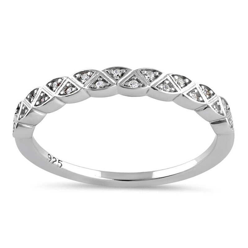 Sterling Silver Triangular Half Eternity Pattern Round Cut Clear CZ Band Ring