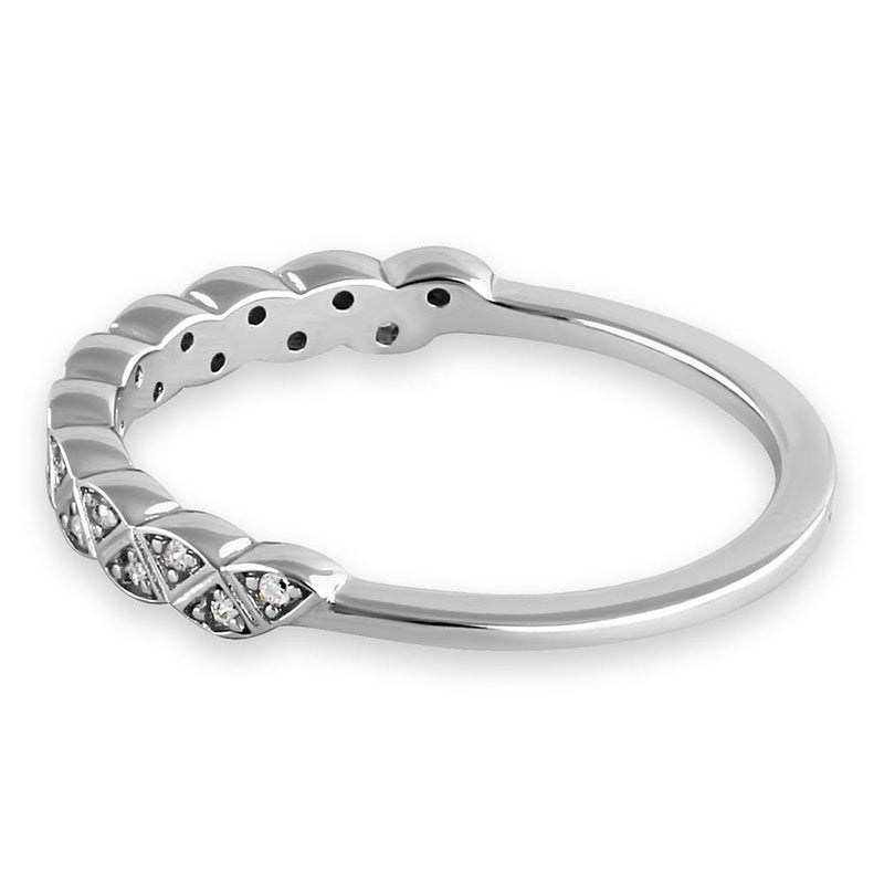 Sterling Silver Triangular Half Eternity Pattern Round Cut Clear CZ Band Ring