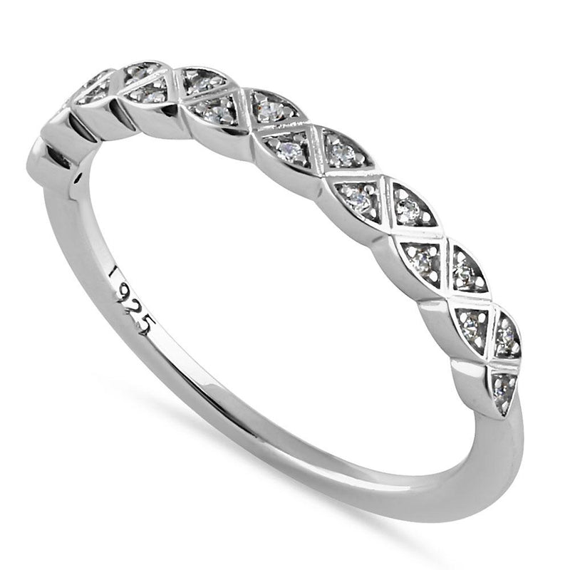 Sterling Silver Triangular Half Eternity Pattern Round Cut Clear CZ Band Ring