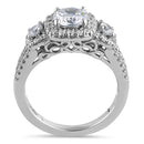 Sterling Silver Luxurious Filigree Halo Trio Round Cut Clear CZ Engagement Ring