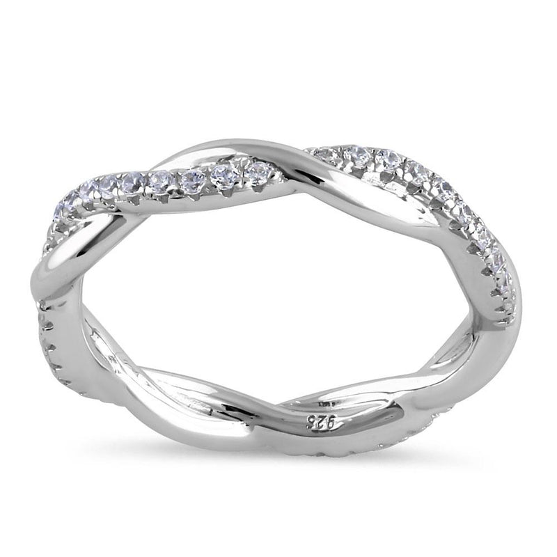 Sterling Silver Eternity Braided Round Cut Clear CZ Ring