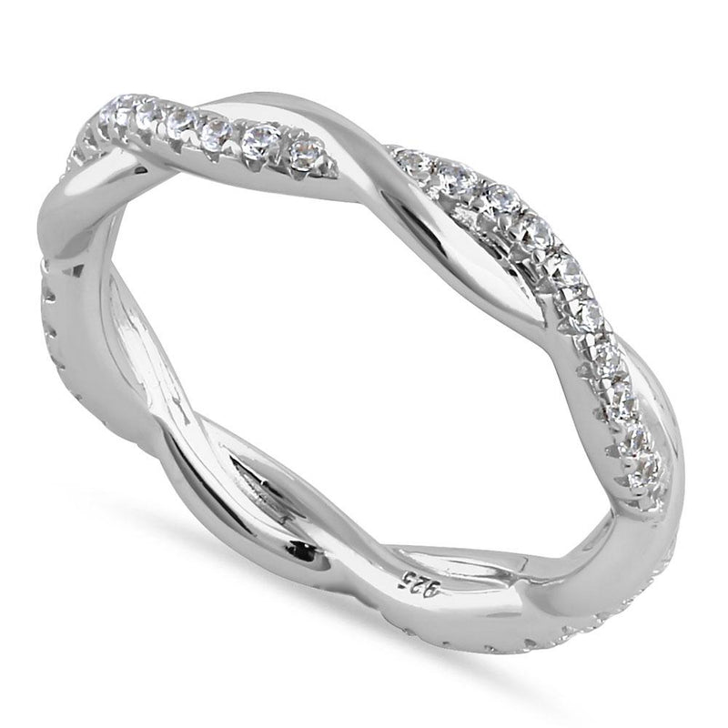 Sterling Silver Eternity Braided Round Cut Clear CZ Ring