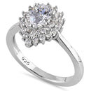 Sterling Silver Elegant Pear Halo Round Cut Clear CZ Engagement Ring