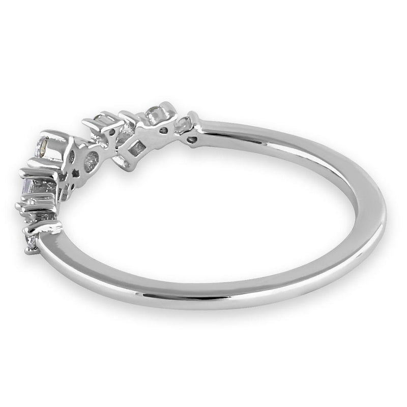 Sterling Silver Half Eternity Mini Cluster Round and Square Cut Clear CZ Ring