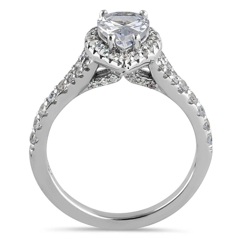 Sterling Silver Elegant Victorian Pear Cut Halo Clear CZ Engagement Ring