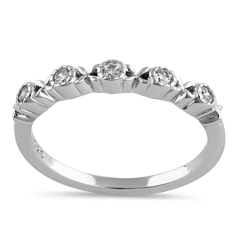 Sterling Silver Striking Half Eternity Round Cut Clear CZ Ring