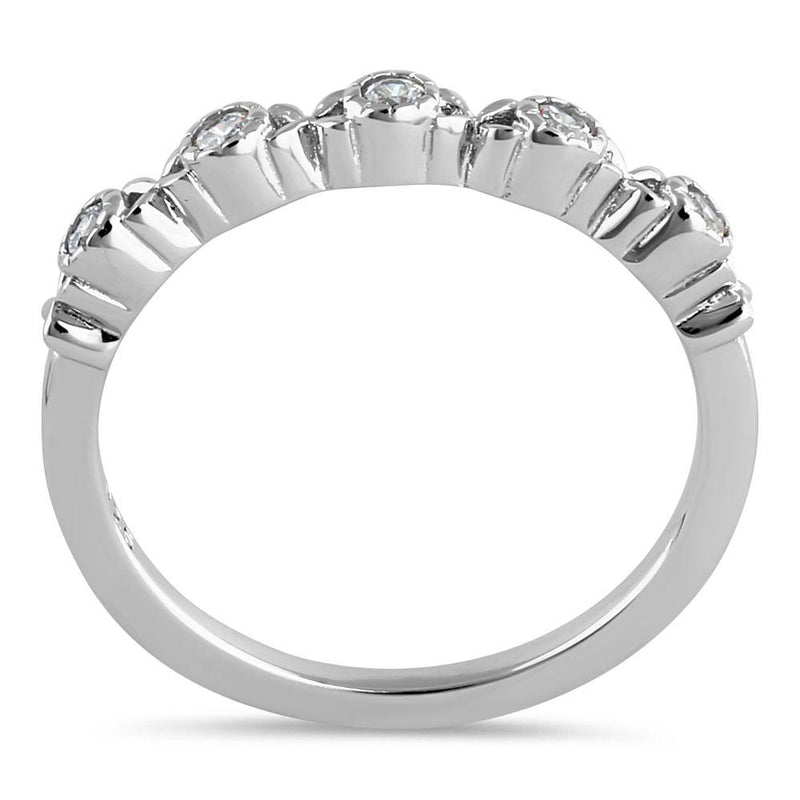 Sterling Silver Striking Half Eternity Round Cut Clear CZ Ring