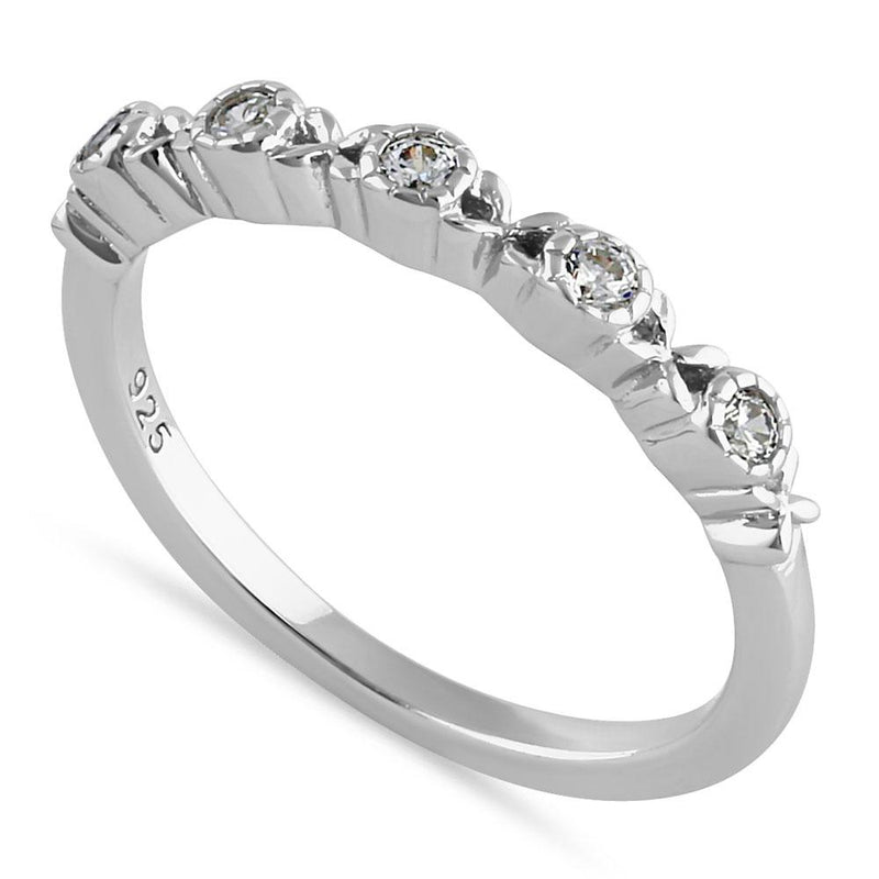 Sterling Silver Striking Half Eternity Round Cut Clear CZ Ring