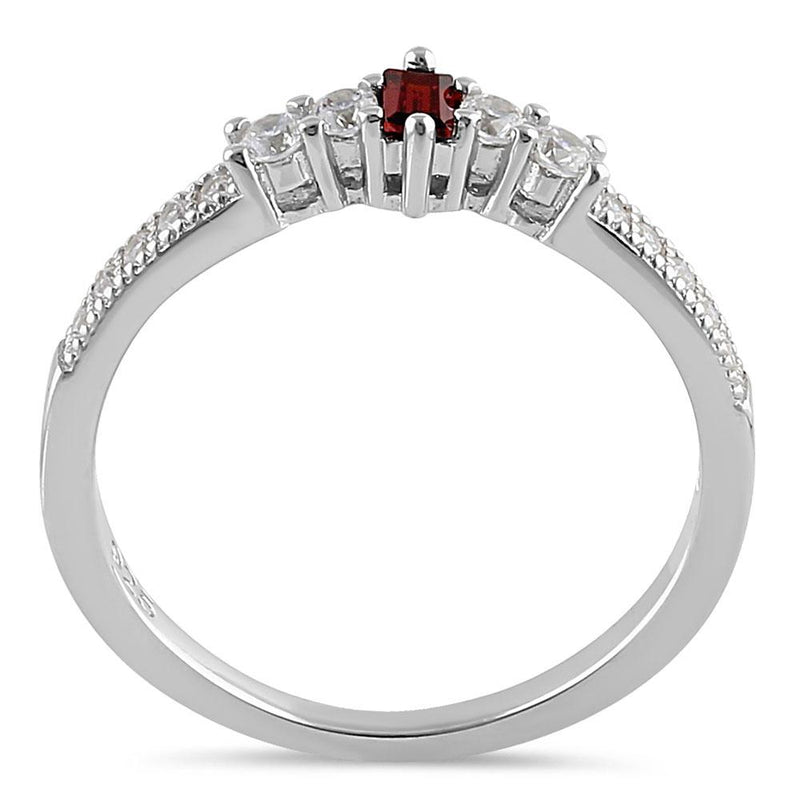 Sterling Silver Emerald Cut Dark Garnet CZ Ring