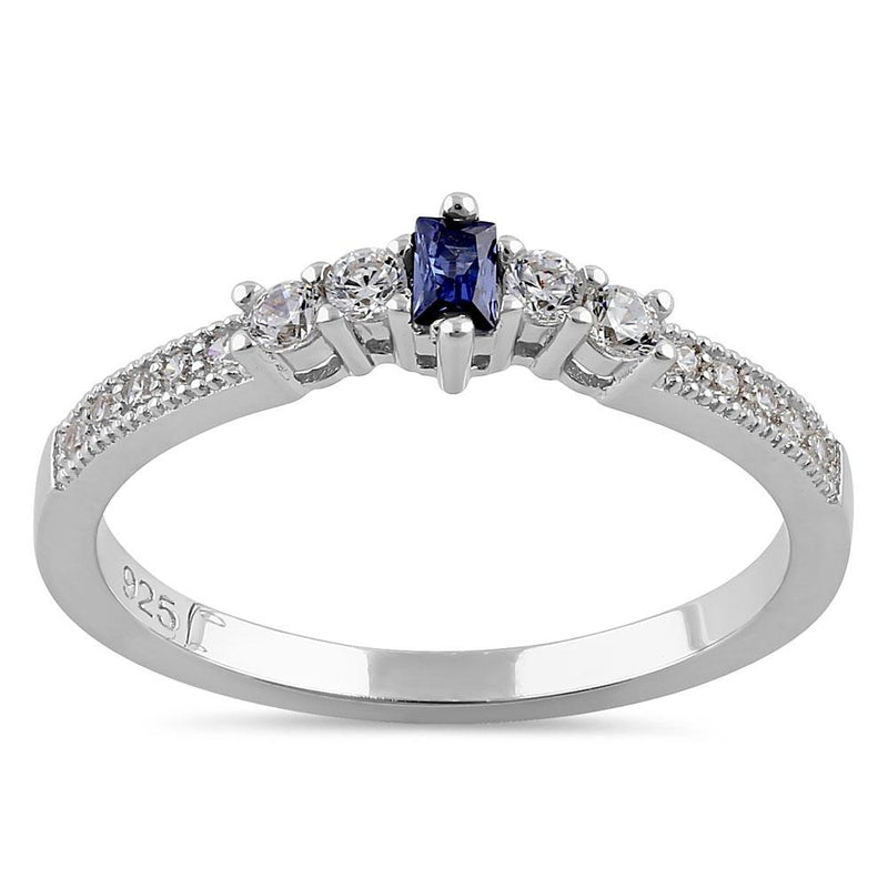 Sterling Silver Emerald Cut Dark Tanzanite CZ Ring