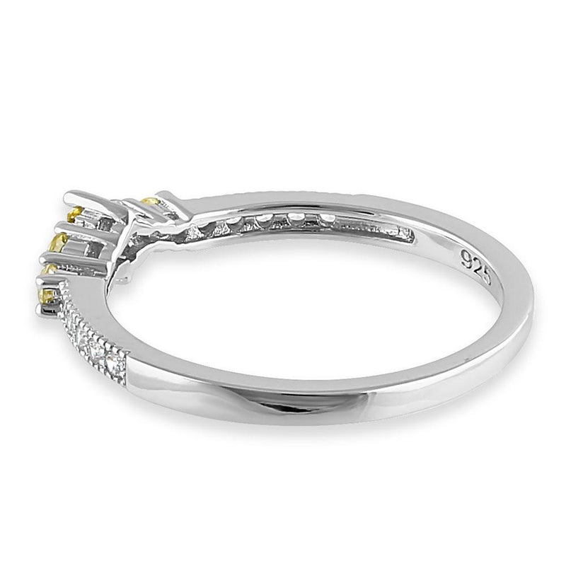 Sterling Silver Emerald Cut Yellow CZ Ring