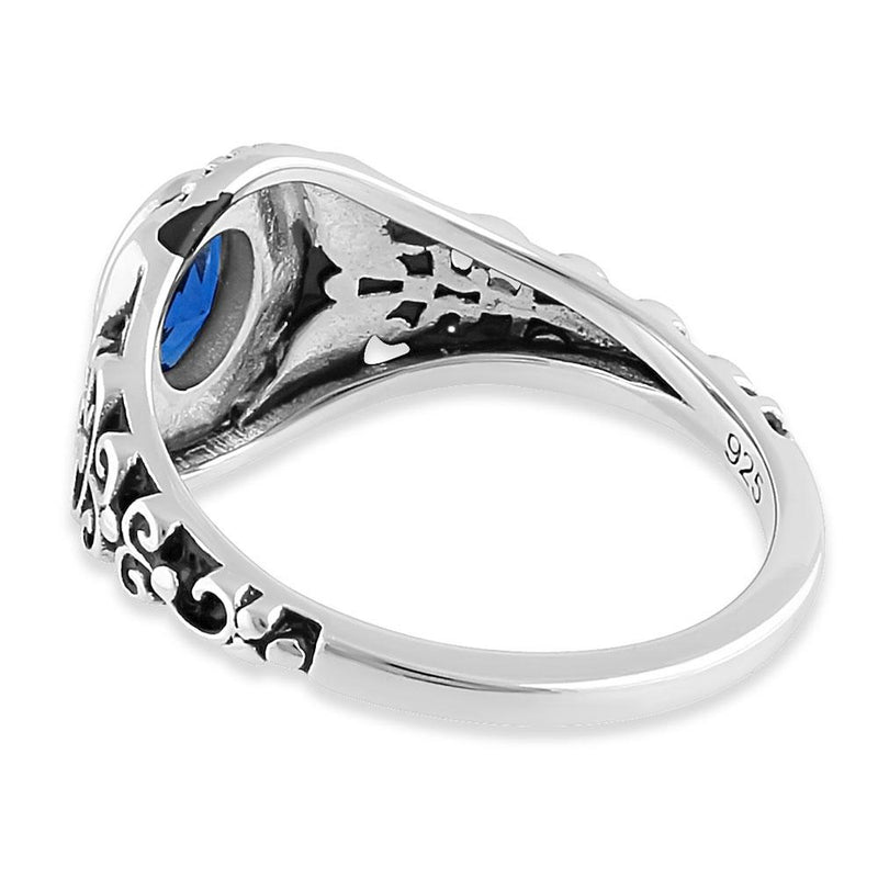 Sterling Silver Austere Oval Cut Blue Sapphire CZ Ring