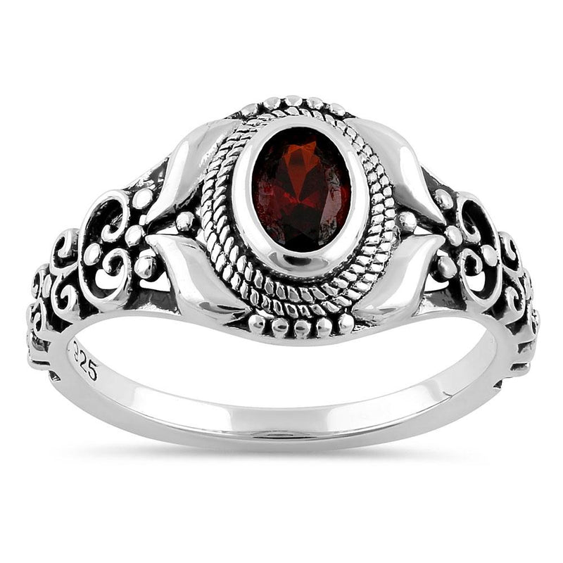 Sterling Silver Austere Oval Cut Dark Garnet CZ Ring