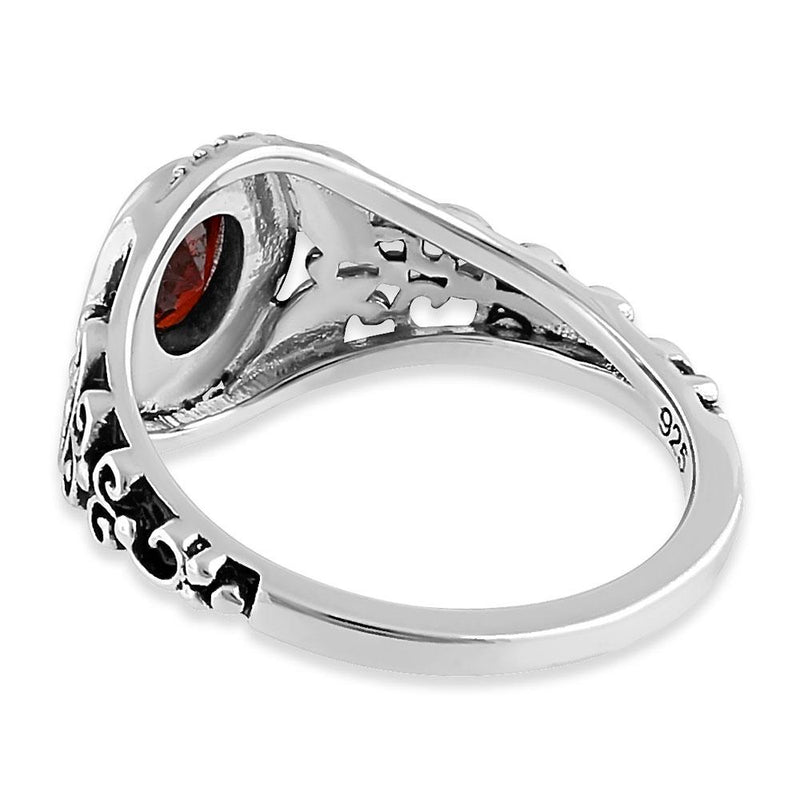 Sterling Silver Austere Oval Cut Dark Garnet CZ Ring