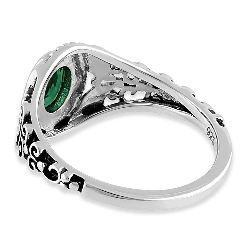Sterling Silver Austere Oval Cut Green CZ Ring