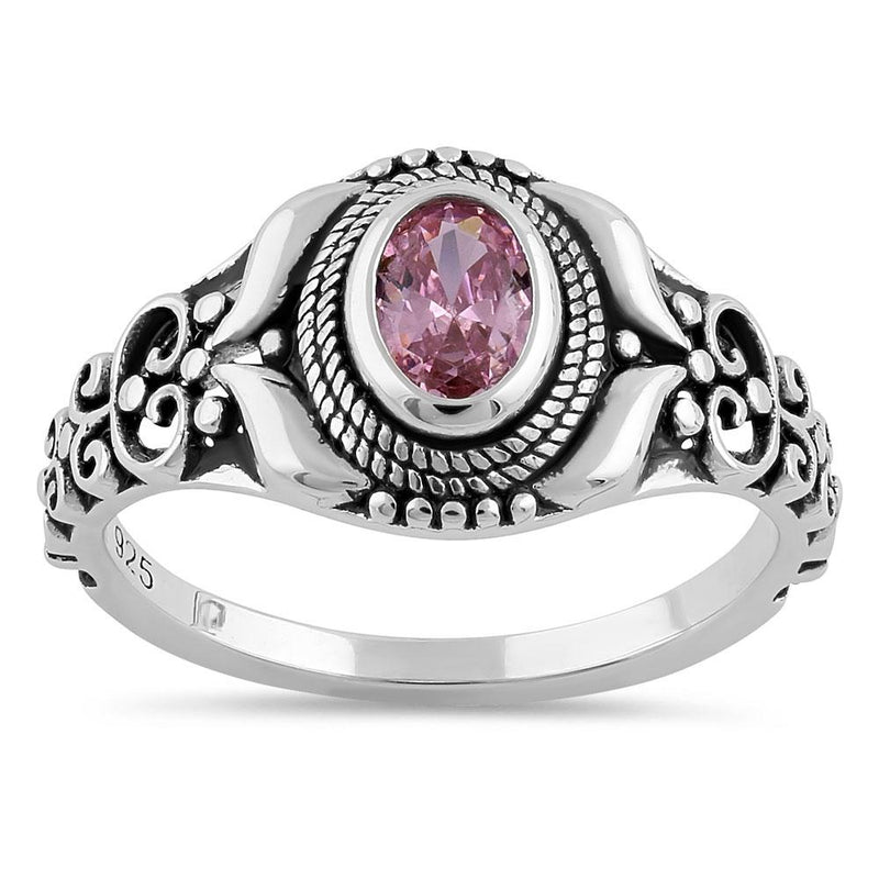 Sterling Silver Austere Oval Cut Pink CZ Ring