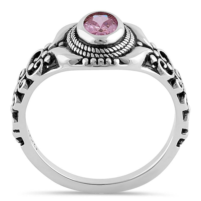 Sterling Silver Austere Oval Cut Pink CZ Ring