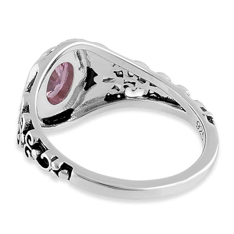 Sterling Silver Austere Oval Cut Pink CZ Ring