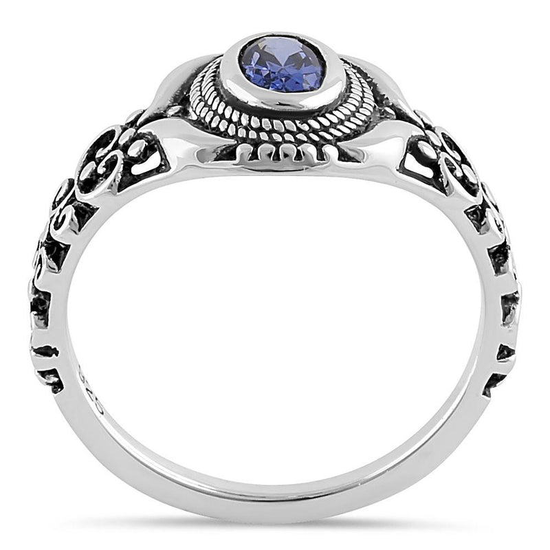 Sterling Silver Austere Oval Cut Tanzanite CZ Ring