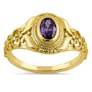 Sterling Silver Gold Plated Austere Oval Cut Amethyst CZ Ring