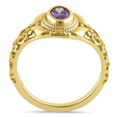 Sterling Silver Gold Plated Austere Oval Cut Amethyst CZ Ring