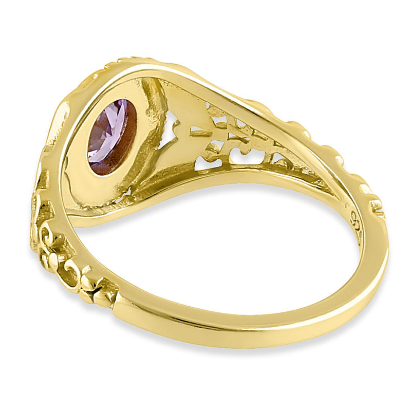 Sterling Silver Gold Plated Austere Oval Cut Amethyst CZ Ring