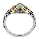 Sterling Silver Gold Plated Detailing Austere Oval Cut Aquamarine CZ Ring