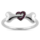 Sterling Silver Dog Bone & Heart Round Cut Ruby CZ Ring