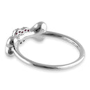 Sterling Silver Dog Bone & Heart Round Cut Ruby CZ Ring