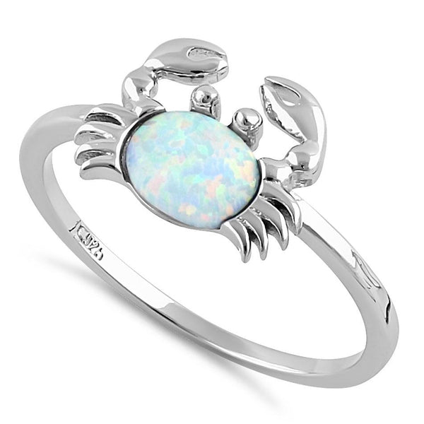 Sterling Silver Crab White Lab Opal Ring