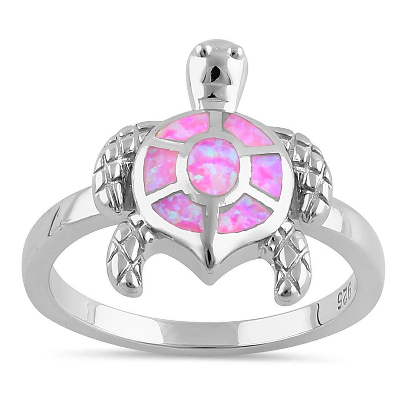 Sterling Silver Turtle Pink Lab Opal Ring