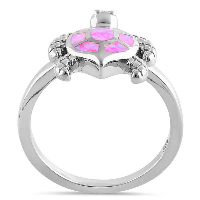 Sterling Silver Turtle Pink Lab Opal Ring