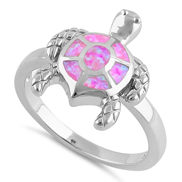 Sterling Silver Turtle Pink Lab Opal Ring
