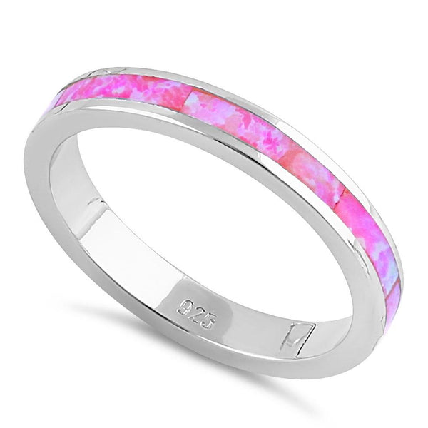 Sterling Silver Seamless Pink Lab Opal Ring