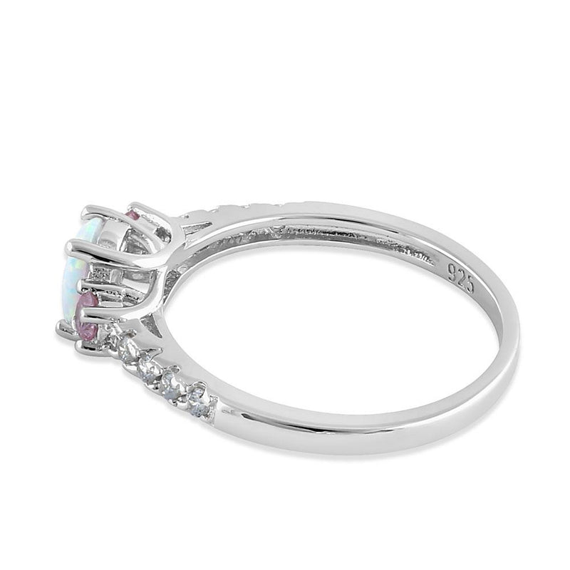 Sterling Silver Enchanted Oval White Lab Opal Pink CZ Ring