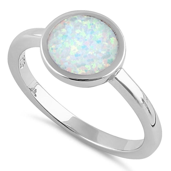 Sterling Silver Simple Round White Opal Ring