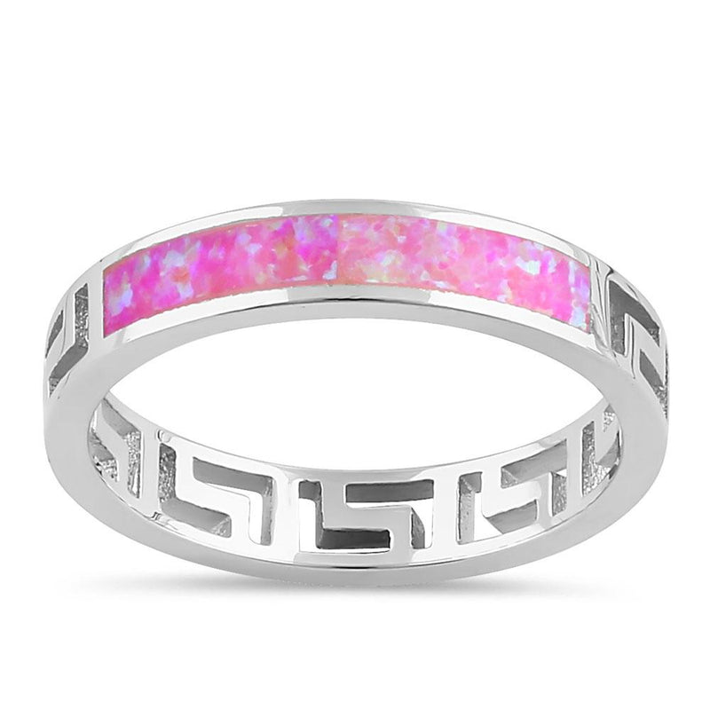 Sterling Silver Greek Pink Lab Opal Band Ring