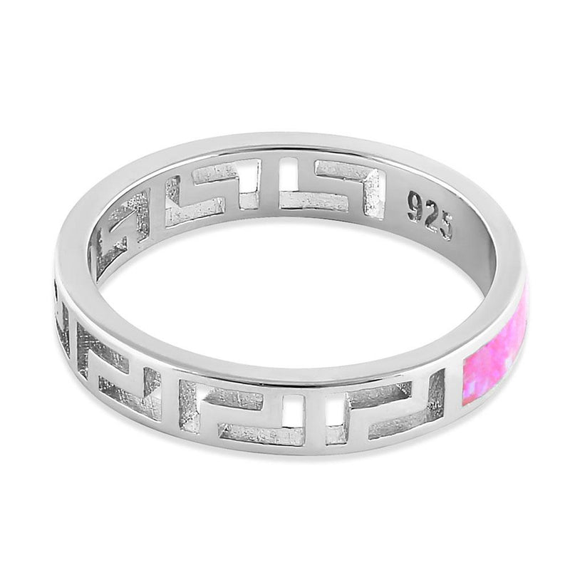 Sterling Silver Greek Pink Lab Opal Band Ring