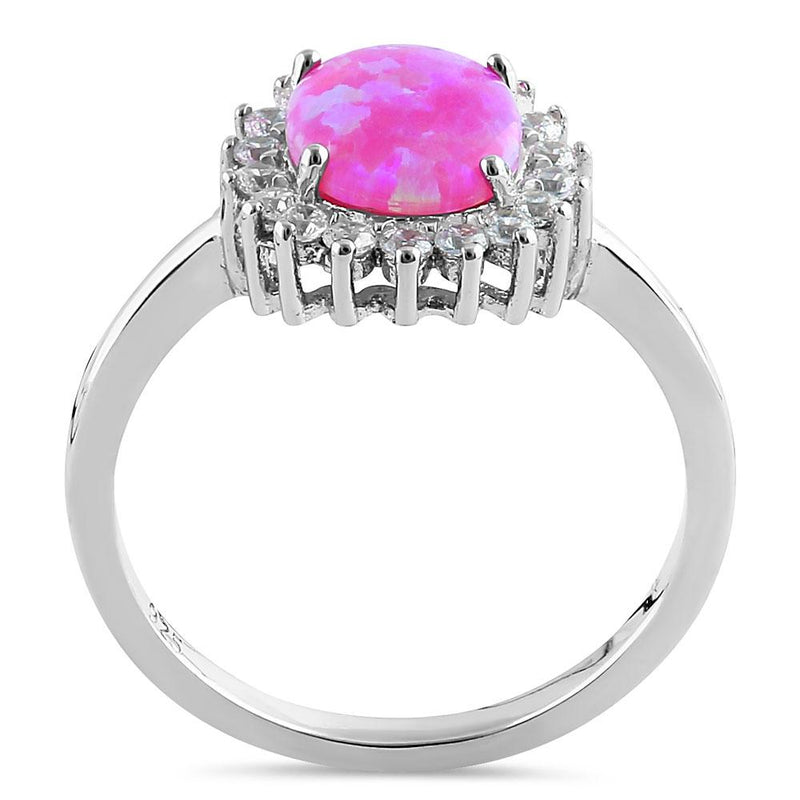 Sterling Silver Pink Opal Oval CZ Halo Ring