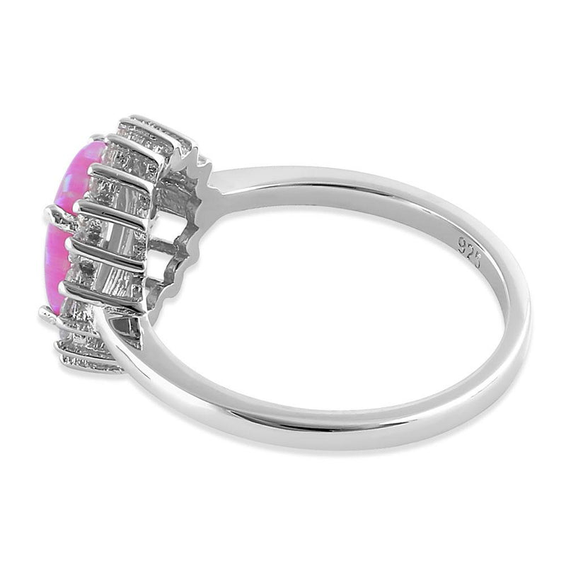 Sterling Silver Pink Opal Oval CZ Halo Ring