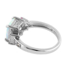 Sterling Silver Square White Lab Opal Pink CZ Ring