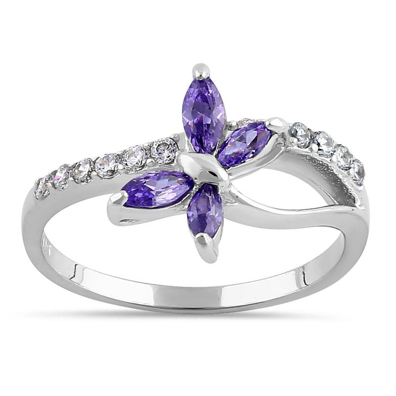 Sterling Silver Butterfly Amethyst CZ Ring