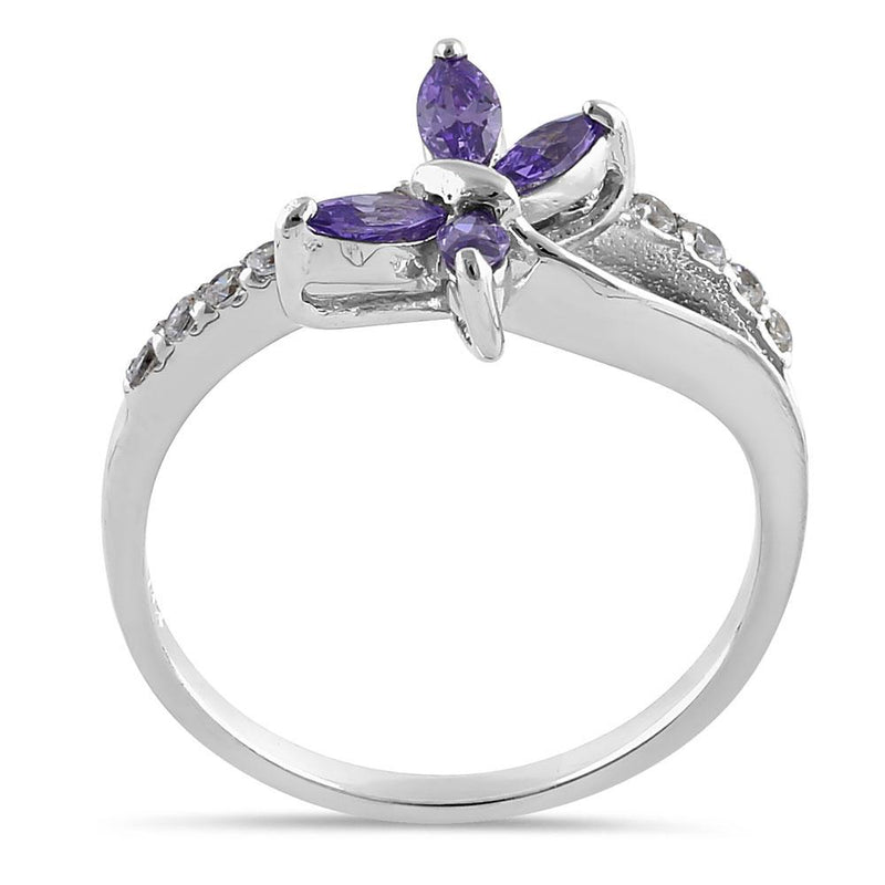 Sterling Silver Butterfly Amethyst CZ Ring